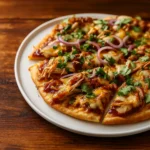 Easy BBQ Chicken Flatbread recipe on wooden board
