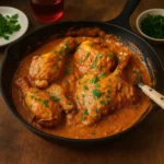 Authentic Chicken Paprikash served with egg noodles and parsley