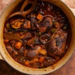 Best Jamaican Brown Stew Chicken with Rice and Peas