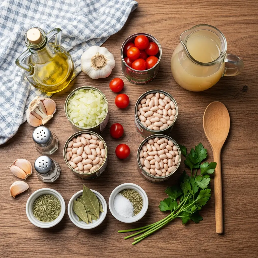 Cannellini Bean Soup Ingredients on kitchen counter