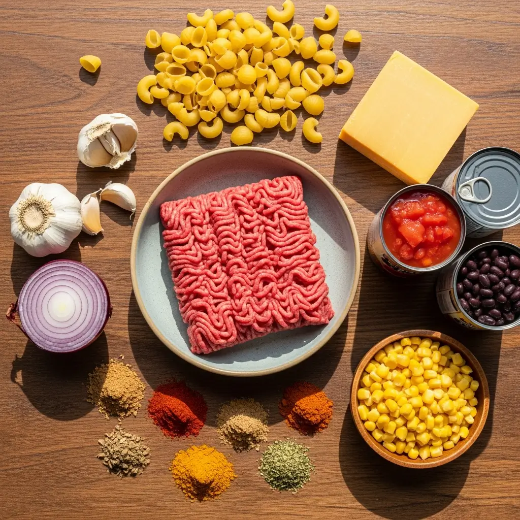 cheesy-beef-taco-pasta-ingredients