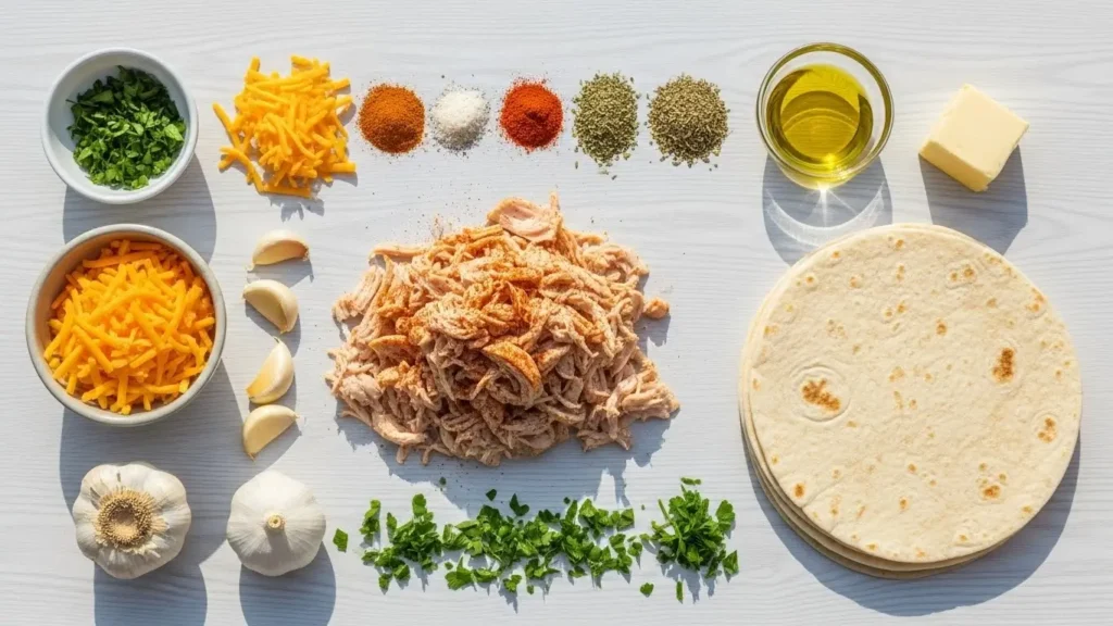 Ingredients for Cheesy Garlic Chicken Wraps