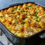 Chicken and Stuffing Casserole baked golden brown