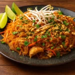 Chicken Pad Thai Recipe served with lime and peanuts
