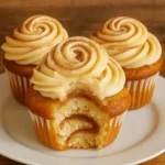 Cinnamon Roll Cupcakes freshly baked with glaze