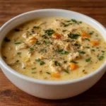 Creamy Italian Ground Chicken Soup served hot in a bowl