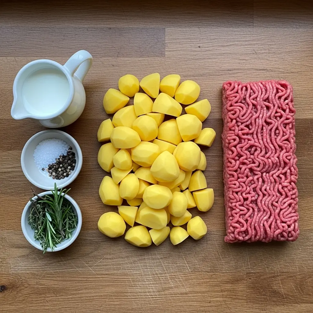 Ingredients for One-Pan Creamy Meat and Potato Skillet