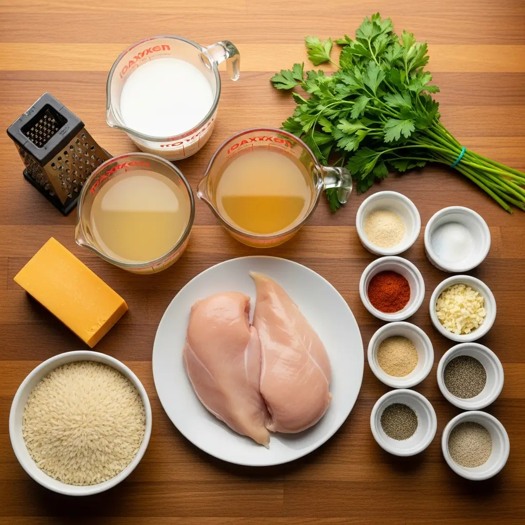 Ingredients for Creamy Smothered Chicken and Rice