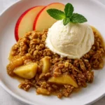 Crunchy Apple Crisp dessert on rustic table