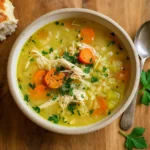 Easy Healing Chicken Soup in rustic kitchen setting