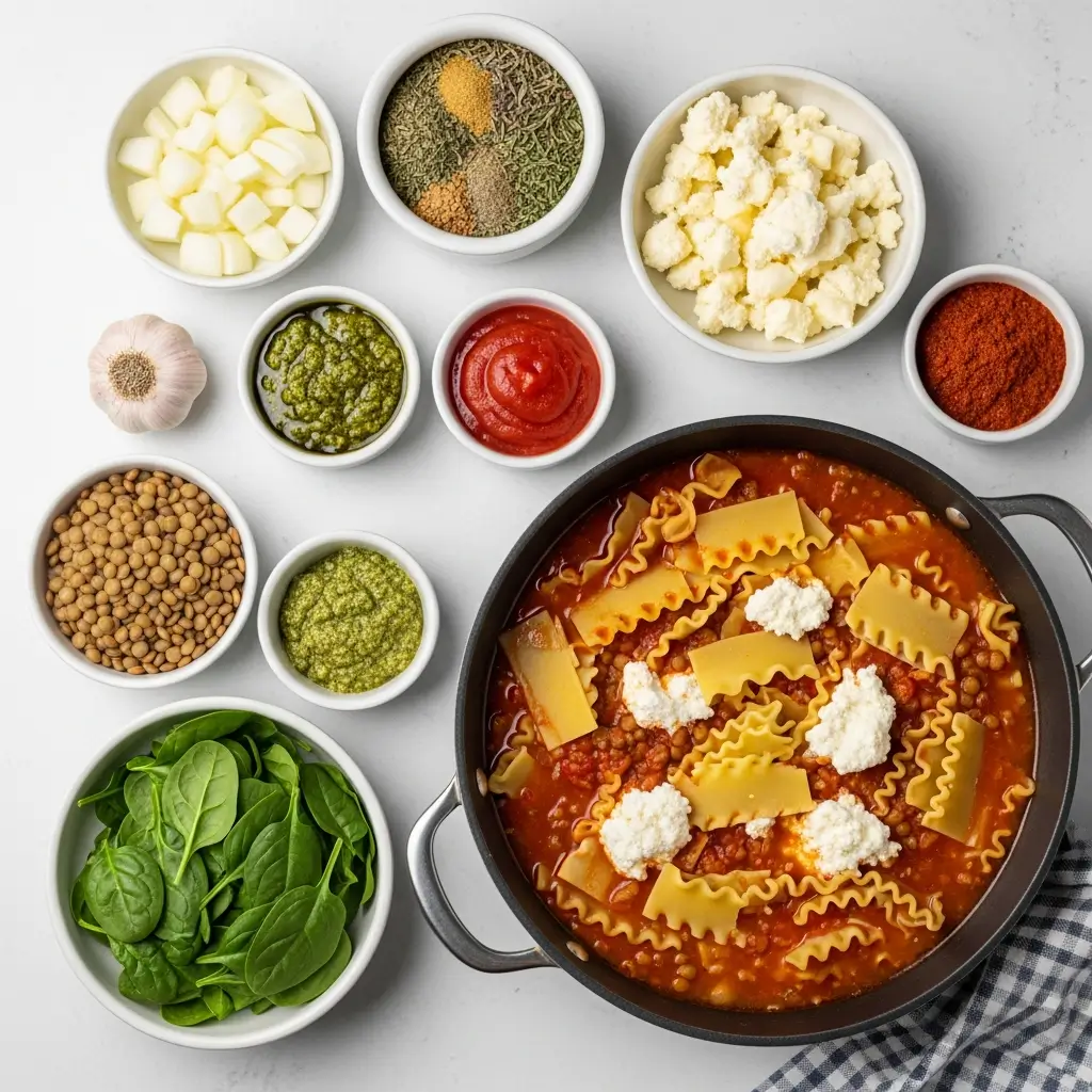 Ingredients for Easy Vegetarian One Pot Lasagna Soup