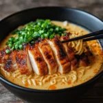 Fiery Chicken Ramen with Creamy Garlic Sauce topped with green onions