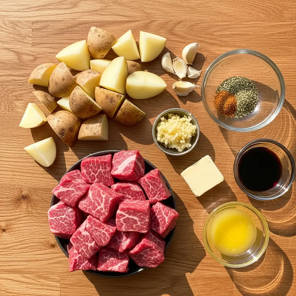 Ingredients for Garlic Butter Steak Bites & Potatoes