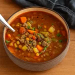 Ground Beef Vegetable Soup in rustic bowl
