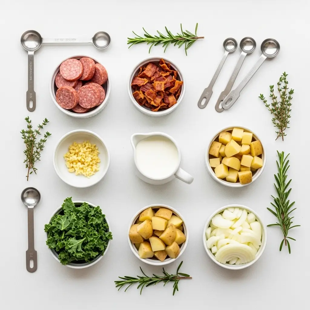 Healthy Zuppa Toscana Soup ingredients laid out