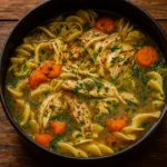 Homemade Chicken Noodle Soup in a rustic bowl