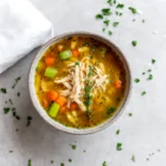 Italian Penicillin Soup in a rustic bowl with lemon and herbs