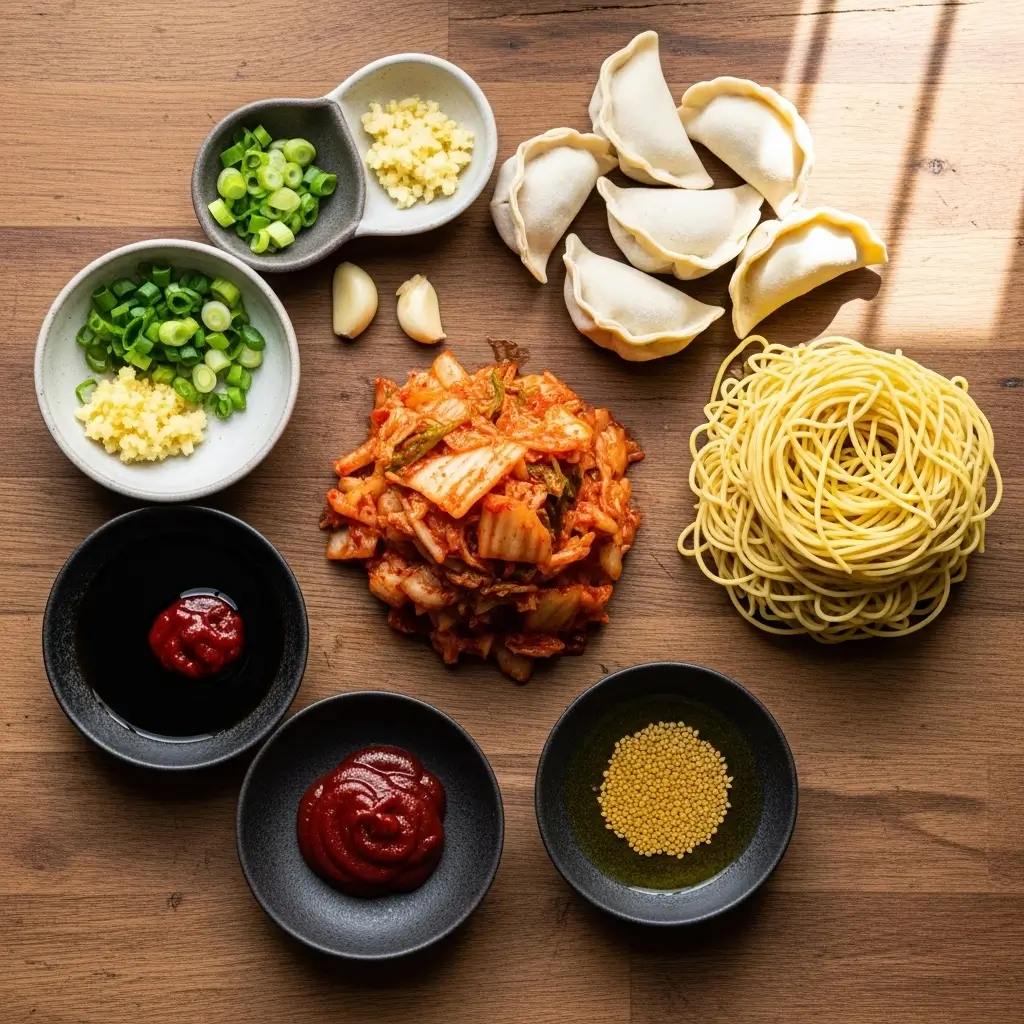 Kimchi Noodle Soup with Dumplings Ingredients