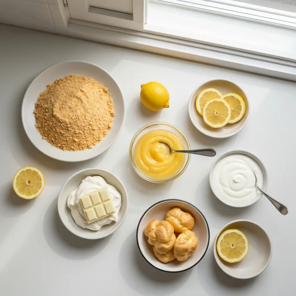 ingredients for light choux pastries filled with lemon cream