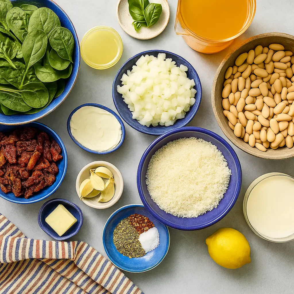 Marry Me White Bean Soup ingredients flat lay