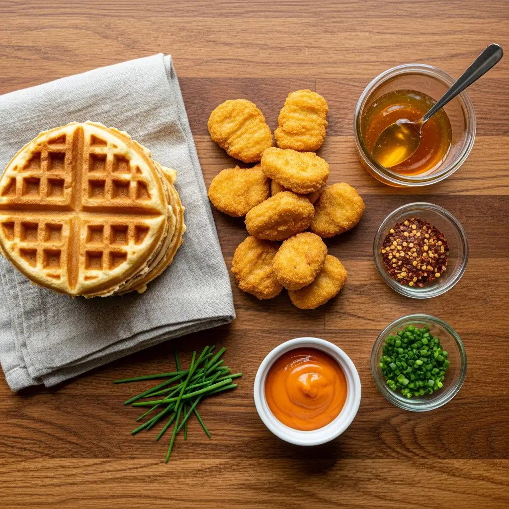 Ingredients for Mini Chicken & Waffles Bites with Hot Honey