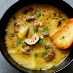 Mushroom Potato Soup in rustic bowl