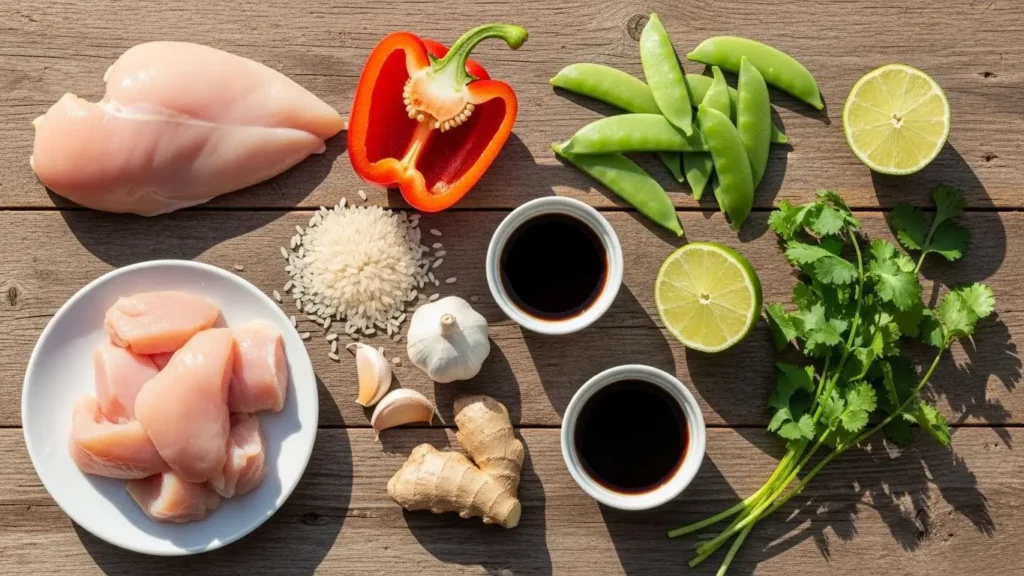 Coconut Chicken Rice Bowl ingredients laid out on table