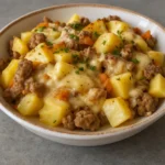 One-Pan Creamy Meat and Potato Skillet in cast iron pan