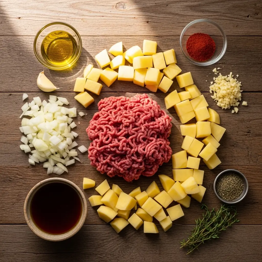 Ingredients for One-Pan Ground Beef and Potatoes
