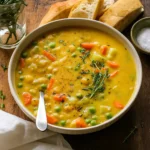 One-Pot Creamy Vegetable Soup in rustic bowl