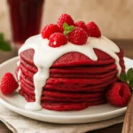 Red Velvet Pancakes with Cream Cheese Glaze holiday breakfast