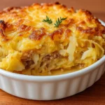 Savory Sauerkraut Casserole baked with Swiss cheese