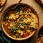 Simple But Perfect Vegetable Soup in a rustic bowl
