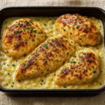 Amazing Forgotten Chicken casserole baked in dish