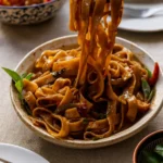 Better Than Takeout Thai Drunken Noodles on rustic plate