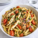 Bruschetta Chicken Pasta with grilled chicken and tomatoes