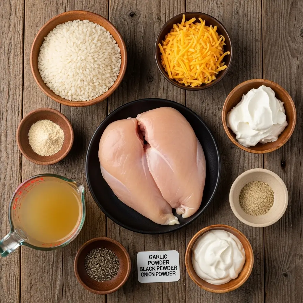 Ingredients for Cheesy Chicken and Rice recipe