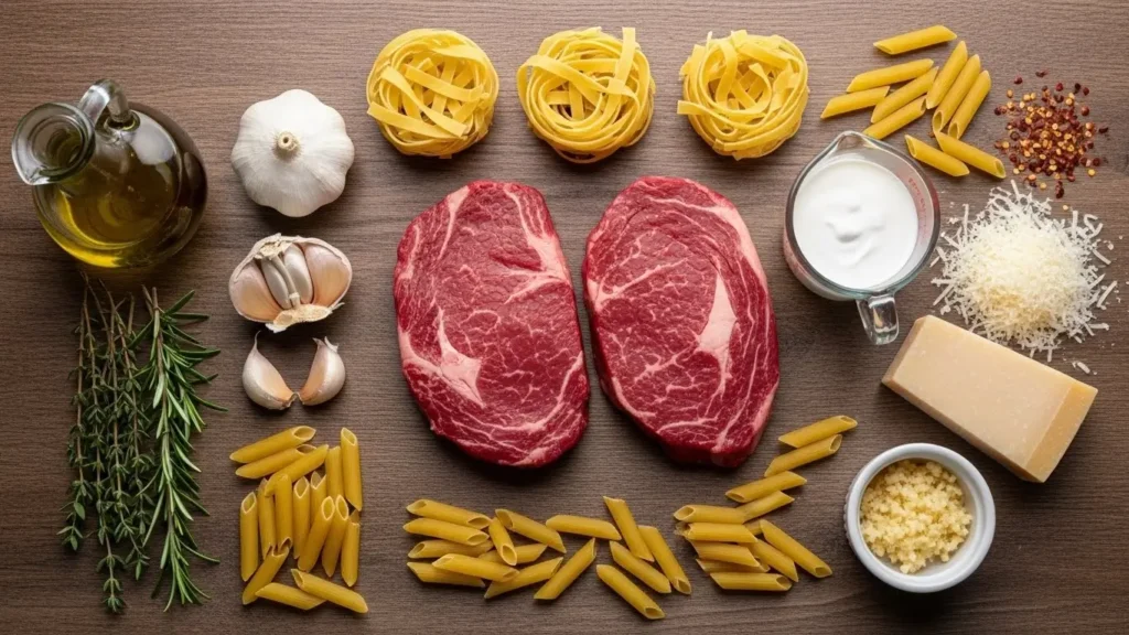 creamy-steak-pasta-ingredients