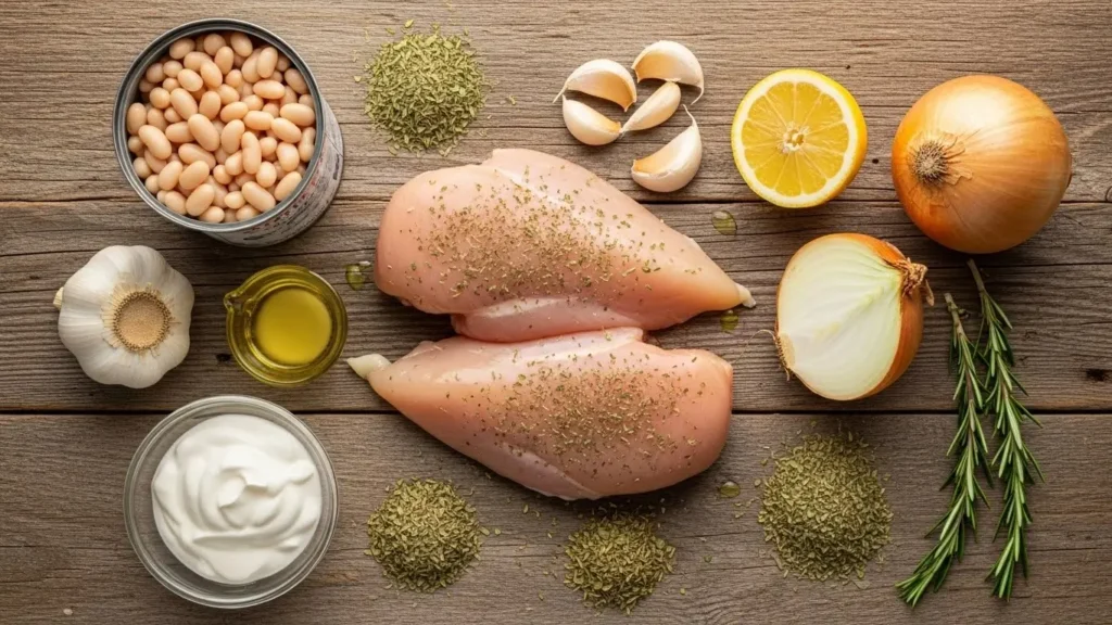 Crockpot Greek Chicken ingredients flat lay