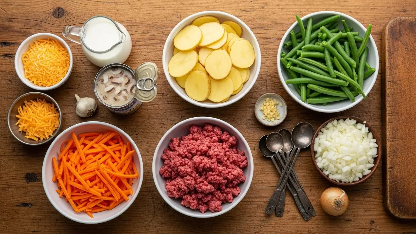 Easy Hobo Casserole ingredients on counter