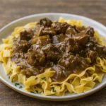 French Onion Beef and Noodles in skillet