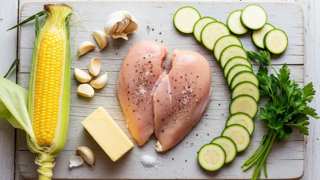 Ingredients for Garlic Butter Chicken Corn Zucchini