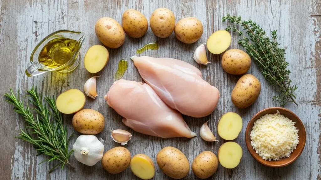 Ingredients for Garlic Parmesan Crockpot Chicken and Potatoes