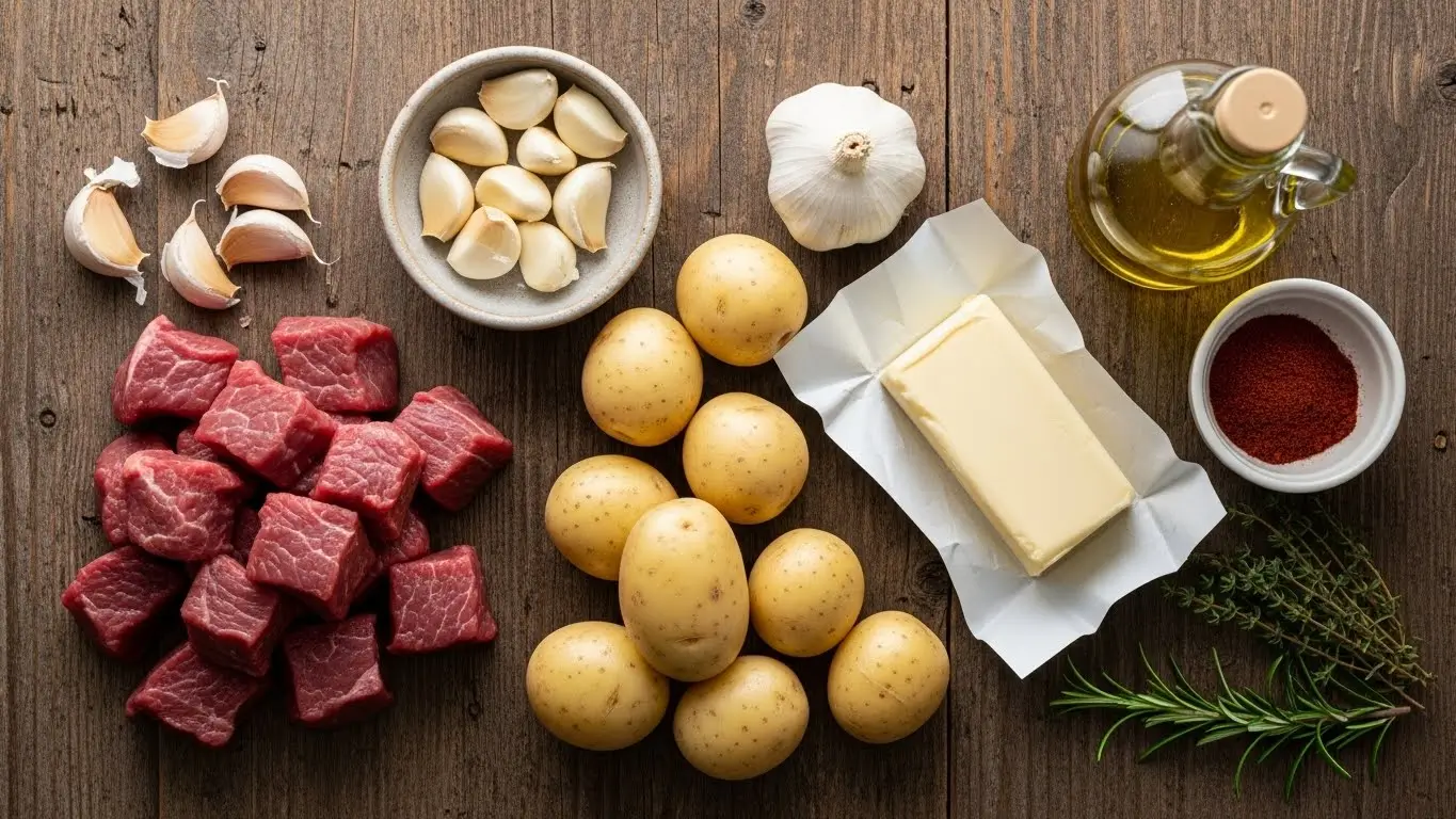 Garlic Steak Bites and Potatoes ingredients