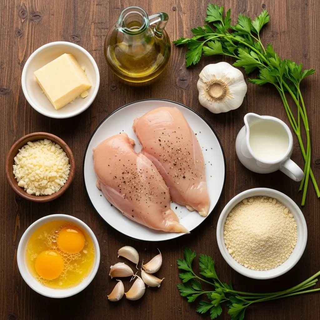 Ingredients for Golden Parmesan Chicken with Velvety Garlic Sauce