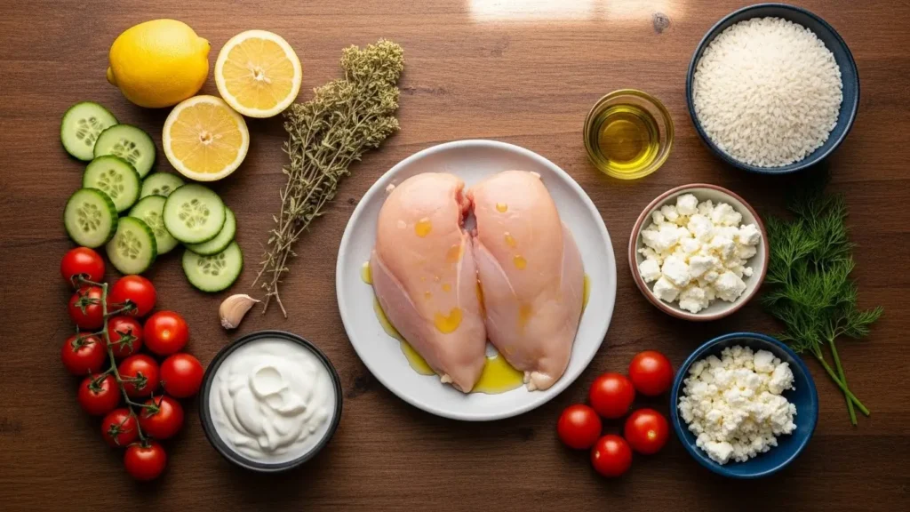 Greek Chicken Bowls ingredients spread
