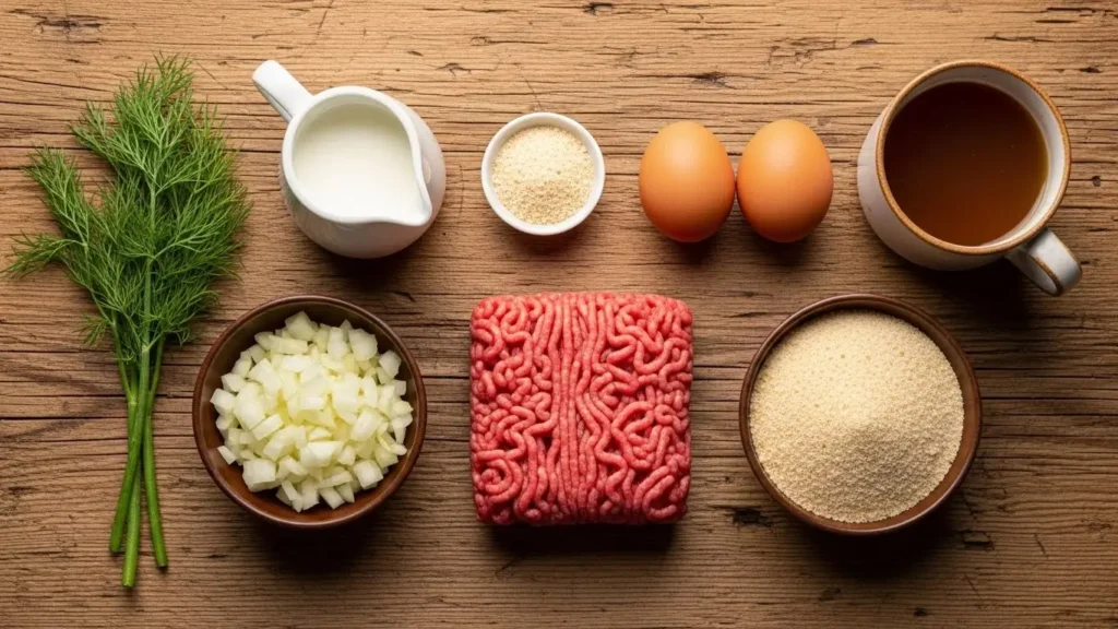 Ingredients for Hamburger Steaks in Creamy Dill Sauce