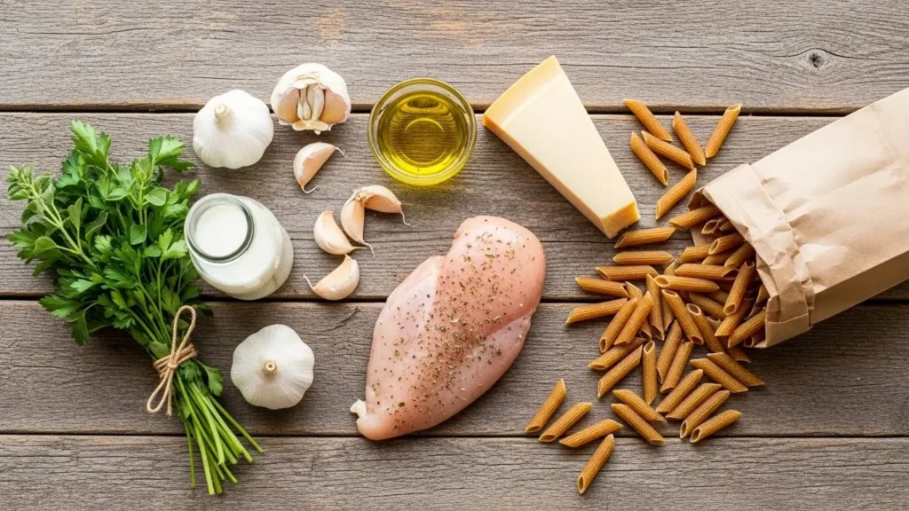 healthy-garlic-parmesan-chicken-pasta-ingredients