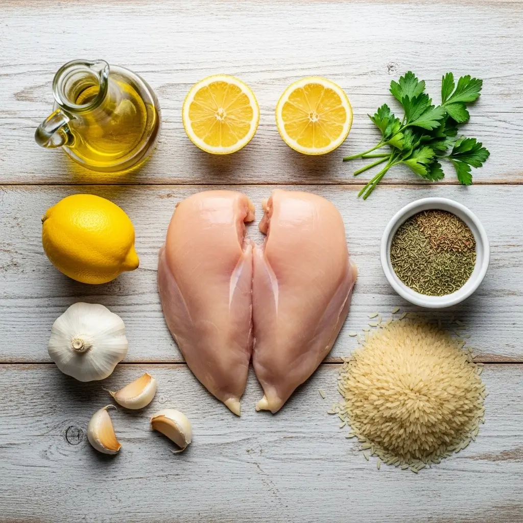 ingredients for slow cooker lemon herb chicken with rice