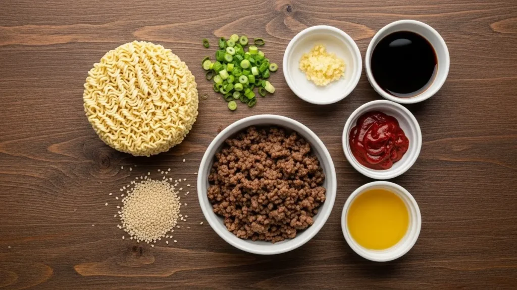 Korean-Style Ground Beef Ramen ingredients